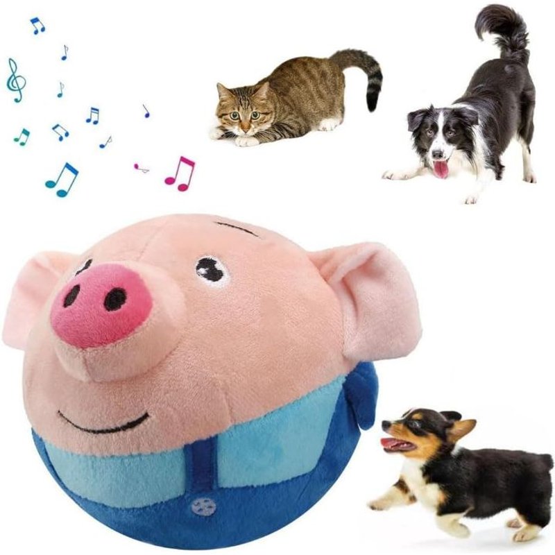 Jouet Chien Interactif Balle Chien, Jouet De Balle Rebondissante Jouets Pour Chiens, Balle Interactive Pour Chien, Active Moving Pet Plush Toy, Jouet De Chien En Peluche De Lavable (Cochon Bleu)