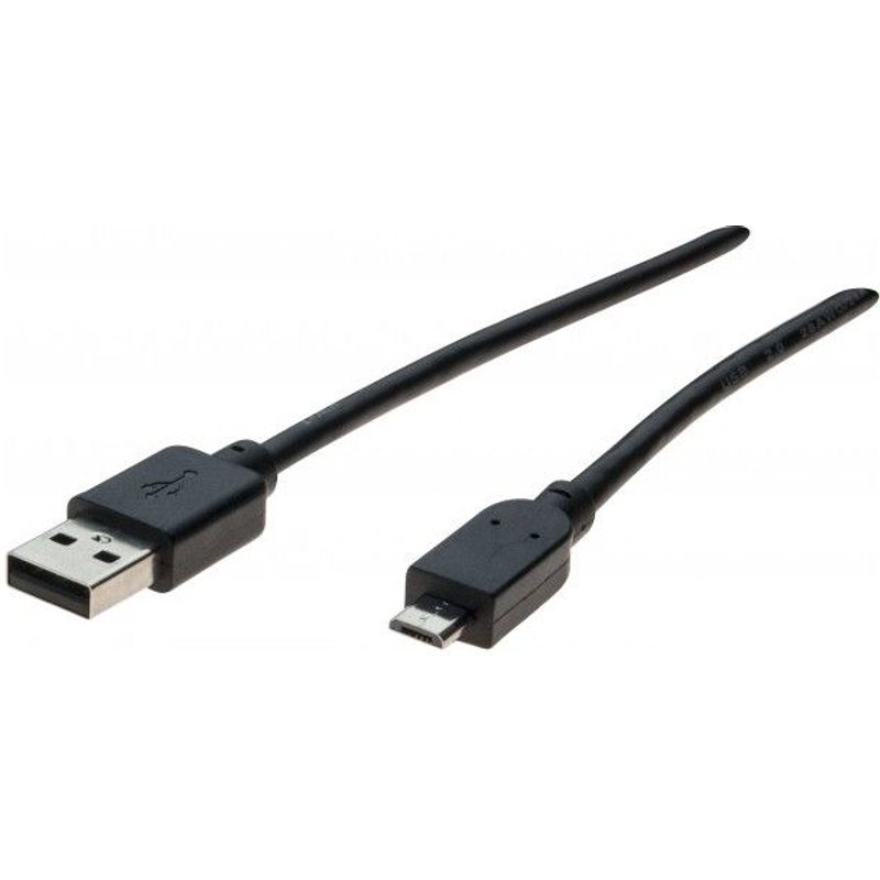 Cordon USB 2.0 type A / micro B noir - 2,0 mètres