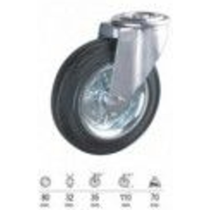 Rueda Industrial Goma Negra Pasante 80mm