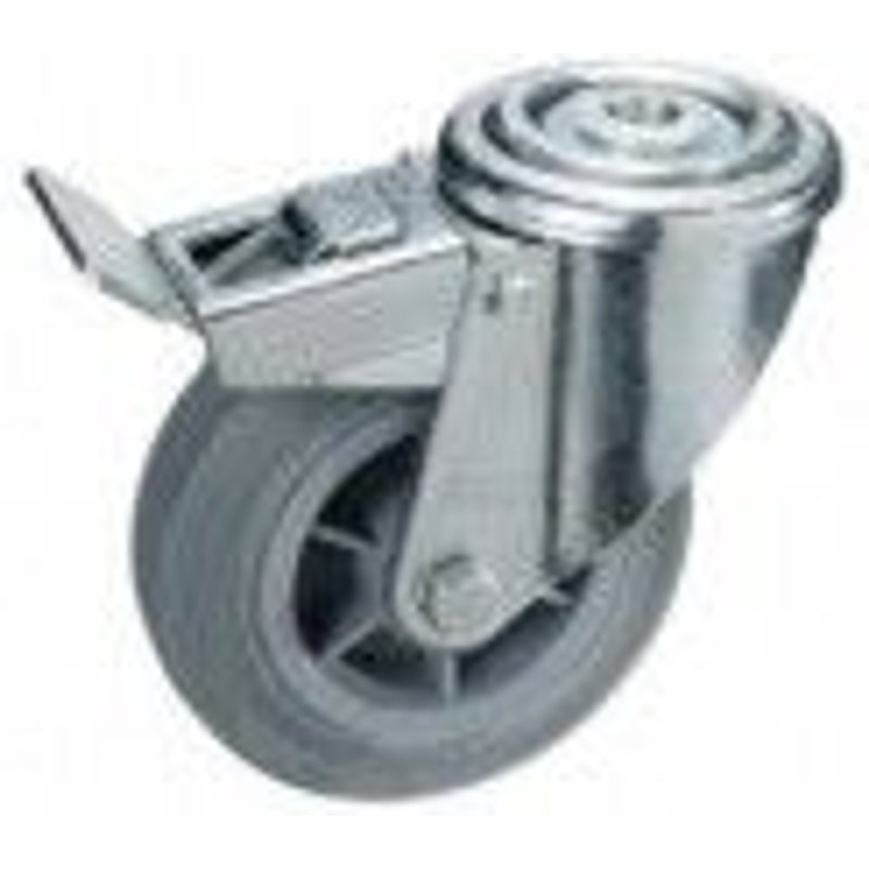 Rueda Industrial Goma Gris Pasante con freno 80mm