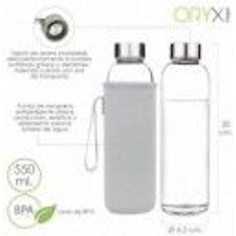 Botella Agua Cristal 550 ml. Funda Neopreno con Asa. Sin BPA