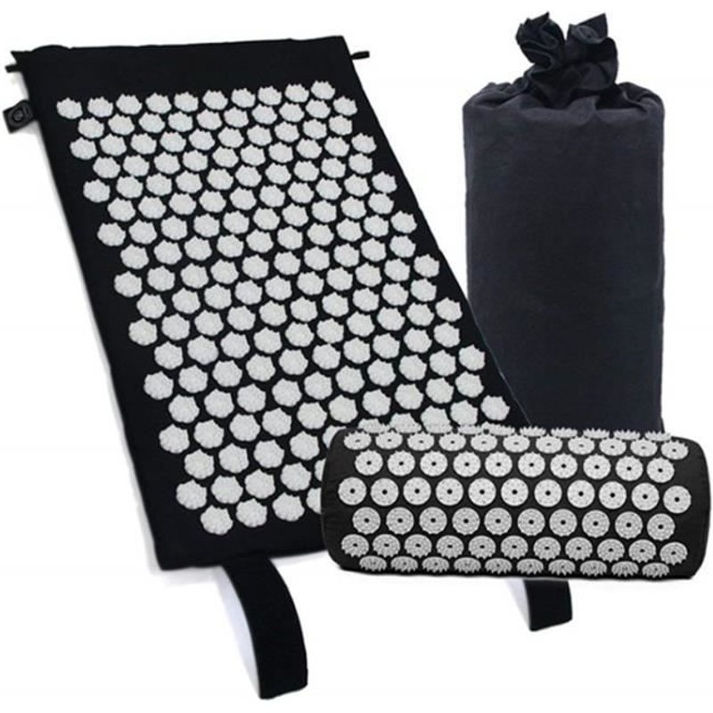 Tapis D'acupression Et Oreiller Pour Le Soulagement De La Douleur Au Dos / Au Cou Et La Relaxation Musculaire,Noir