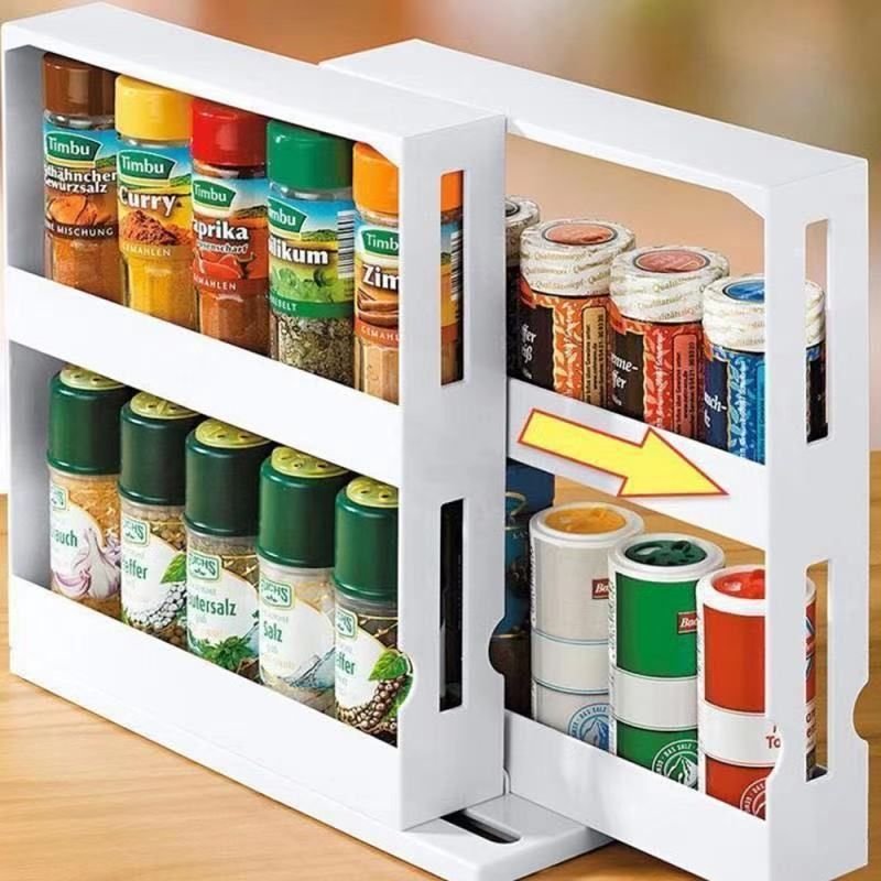 Étagère De Rangement Rotative À 2 Niveaux Pour Pots D'épices, Meuble De Rangement Pour Bouteilles De Cuisine