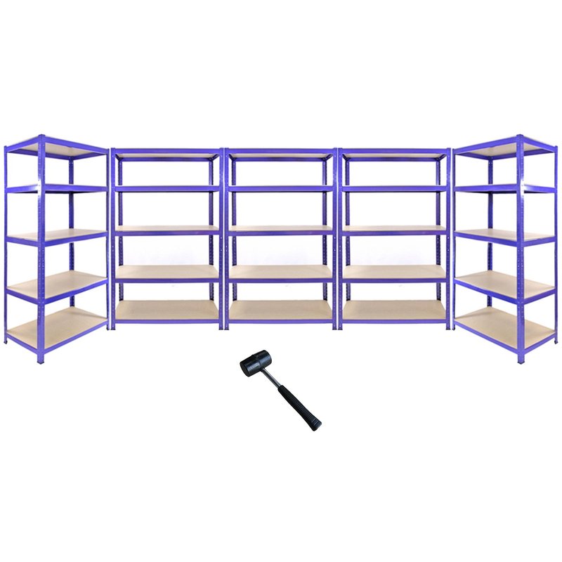 5 Rayonnages T-Rax en Acier Sans Boulons Bleus 120cm x 45cm x 180cm Cadre Acier Panneaux MDF