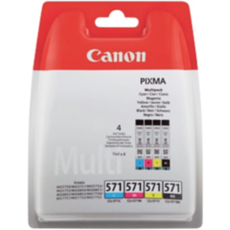 Canon CLI-571 C/M/Y/BK Value Pack - Pack de 4 - 7 ml - noir, jaune, cyan, magenta - originale - réservoir d'encre - pour PIXMA TS5051, TS5053, TS5055, TS6050, TS6051, TS6052, TS8051, TS8052...