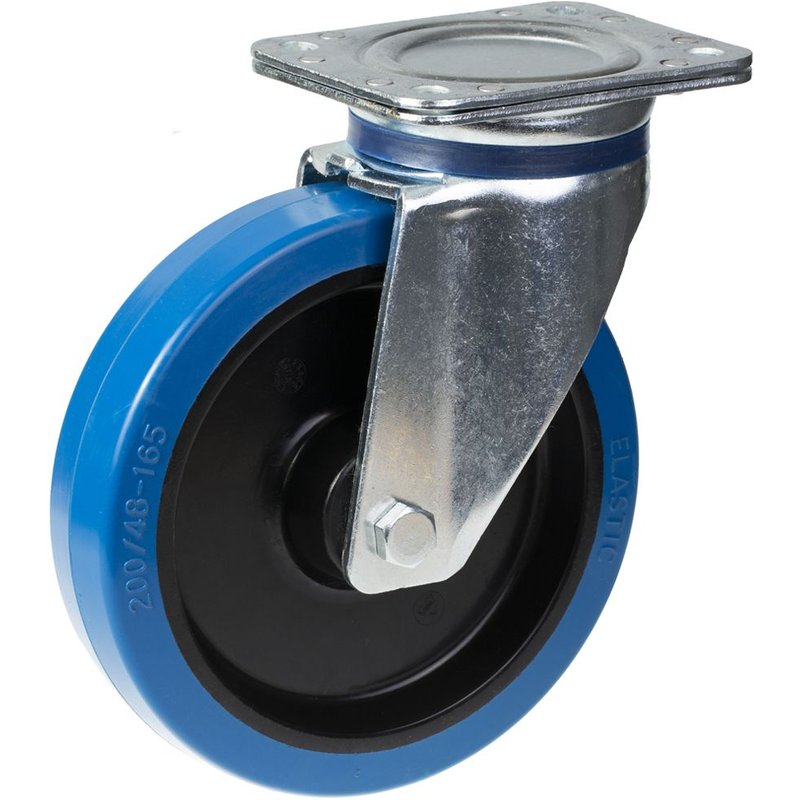 200mm swivel castor with blue elastic rubber on nylon centre wheel