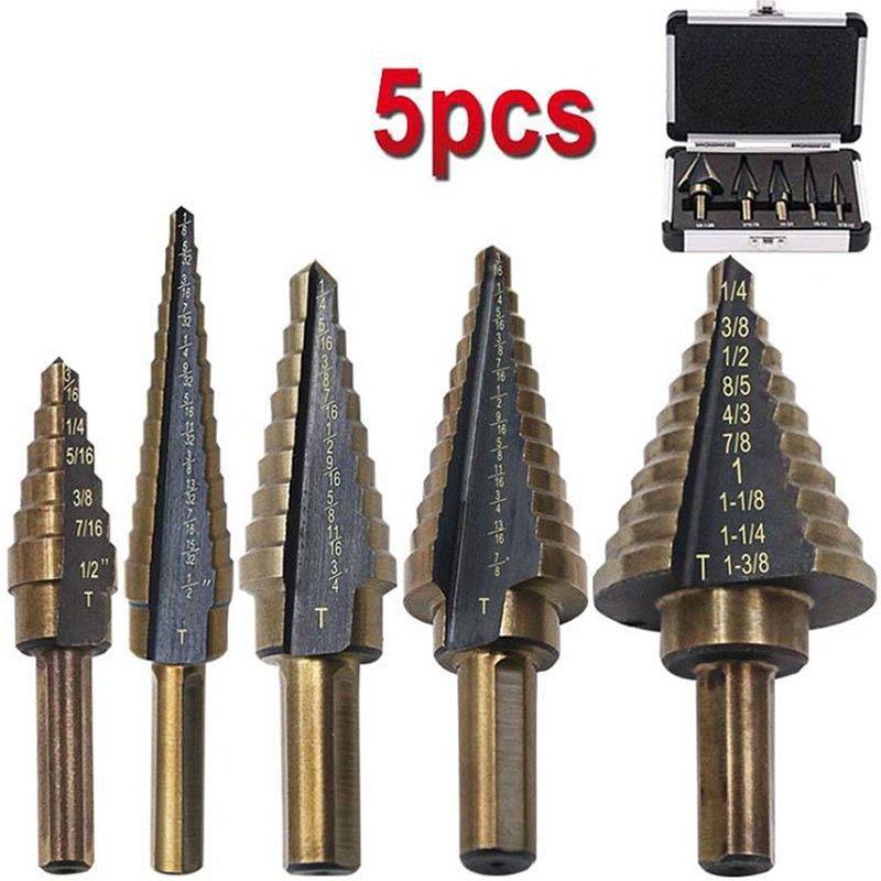 Foret à cône de titane 5 pièces Grand Cobalt Hss pas de perçage à cône coupeur de trous multiples avec boîtier outil électrique foret