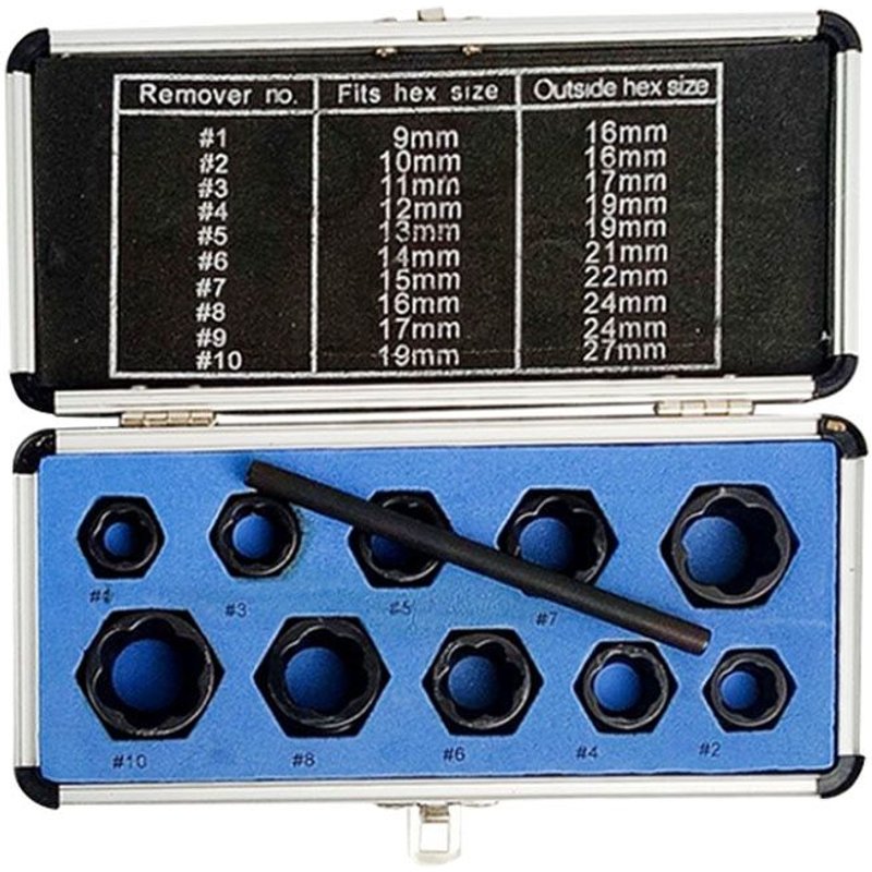 11 pièces Kit d'outils à main avec boîte endommagé boulon écrou extracteur de vis extracteur ensemble de retrait écrou enlèvement prise outil filetage