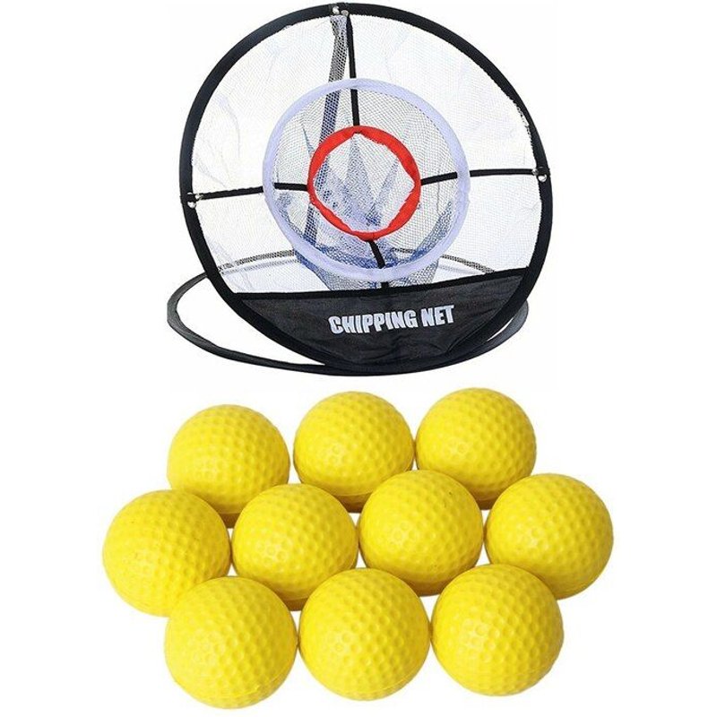 10 Pièces Jaune Doux Élastique Intérieur Pratique Balle De Golf En Polyuréthane Et 1x Golf Pratique Net Golf Trois Couches Réseau De Tige De Coupe