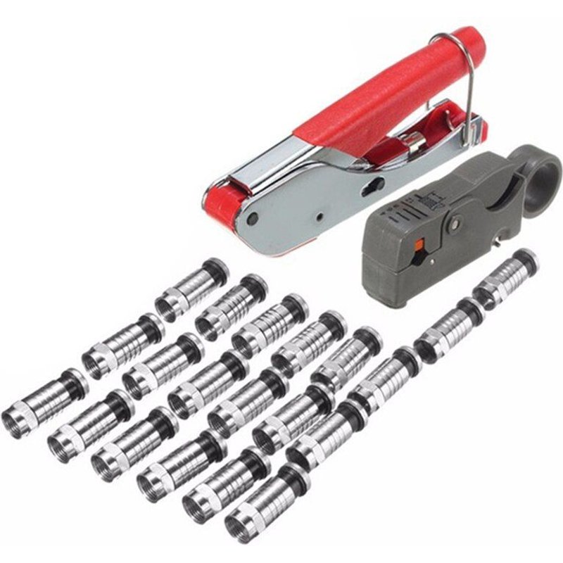 22 Pièces De Compression Universel Outils Kit Décapant F Bnc Rg6 Connecteur Câble Coaxial Sertisseur Avec Rouge Colle Flexible