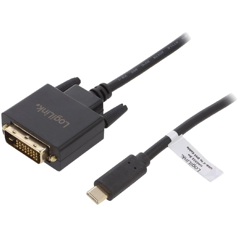 Adaptateur DVI-D -24+1- prise male USB C prise male 3m - Noir