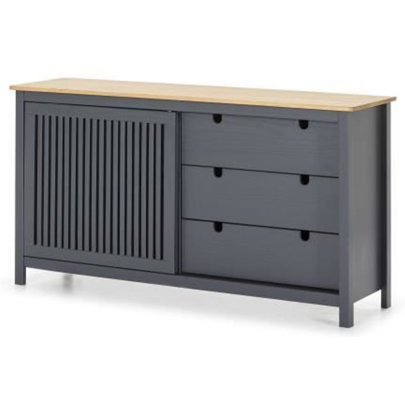 Valentina Buffet Bas Valentina 1 Porte 3 Tiroirs - Décor Chene Et Anthracite - L 150 X P 40 X H 80 Cm