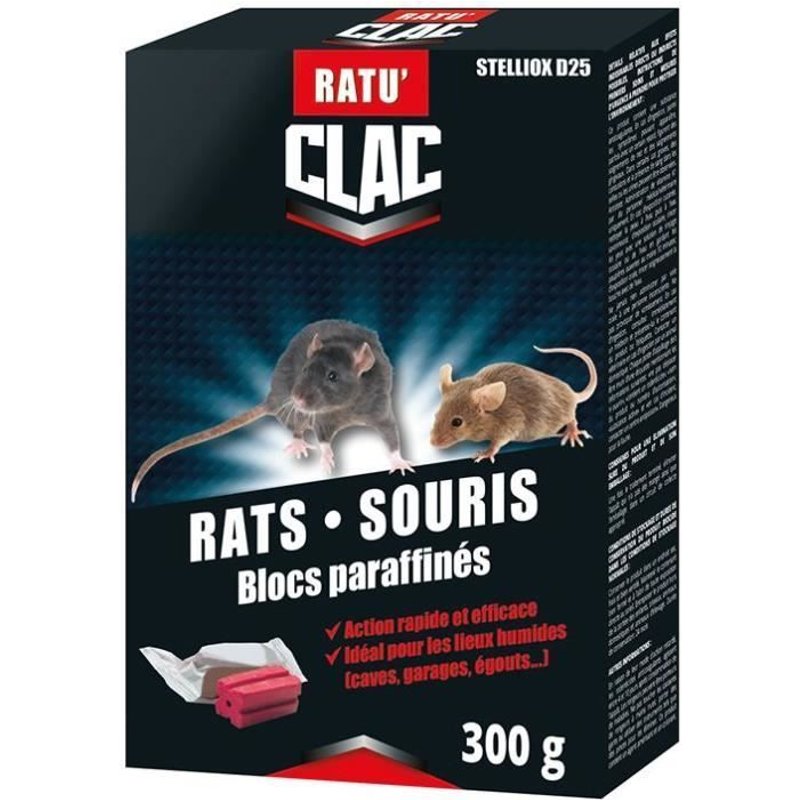 RATU CLAC raticide souricide Rat-souris bloc paraffinés - 300 g
