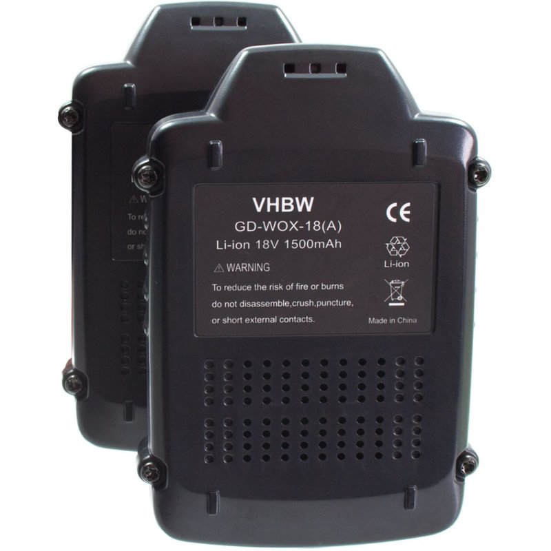 vhbw 2x batterie compatible avec Worx WG251, WG251.5, WG251E, WG259E, WG259E.9, WG320, WG322 outil électrique (1500mAh Li-Ion 18V)