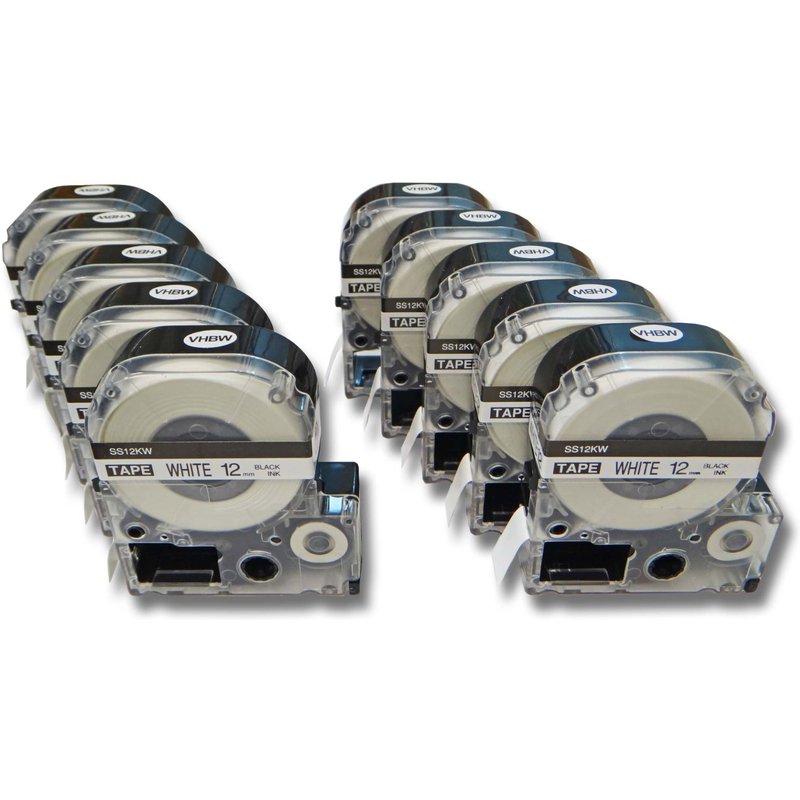 vhbw 10 x Cassettes Ă ruban 12mm pour KingJim SR3900C, SR3900P, SR40, SR530, SR530C, SR550, SR6700D, SR750, SR950 Remplace: LC-4WBN, SS12KW.
