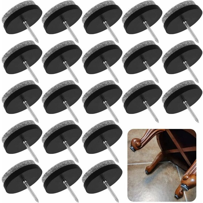 Patin Chaise A Clouer,Tampon Chaise,80 Pièces Clous Patins De Meuble,Patins Meubles En Feutre Tampons Pour Protection Pieds De Table Chaise Meubles,22 Mm Pads En Feutre Glide Noir Goodnice