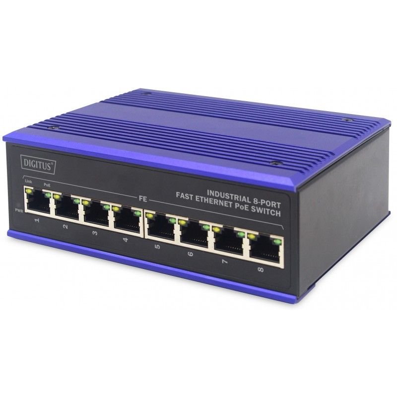 ASSMANN Electronic DN-650108 commutateur réseau Fast Ethernet (10/100) Connexion Ethernet, supportant l'alimentation via ce port (PoE) Noir, Bleu