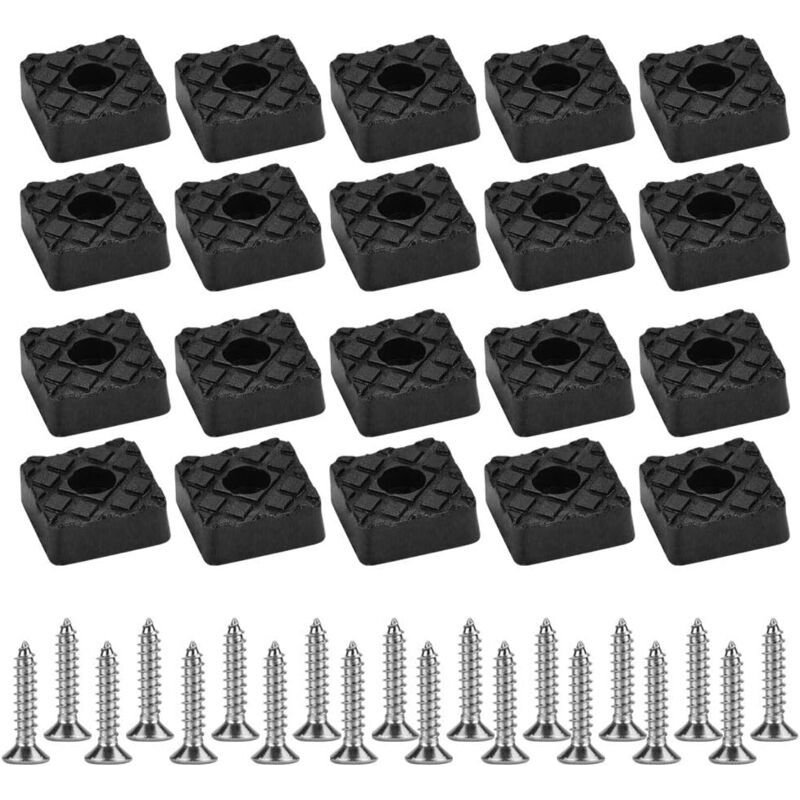 Lot De 20 Patins De Protection Carrés 30mmx30mmen Caoutchouc Pour Pieds De Meubles Pour Plancher En Bois, Patins Antidérapants À Visser Noir Goodnice