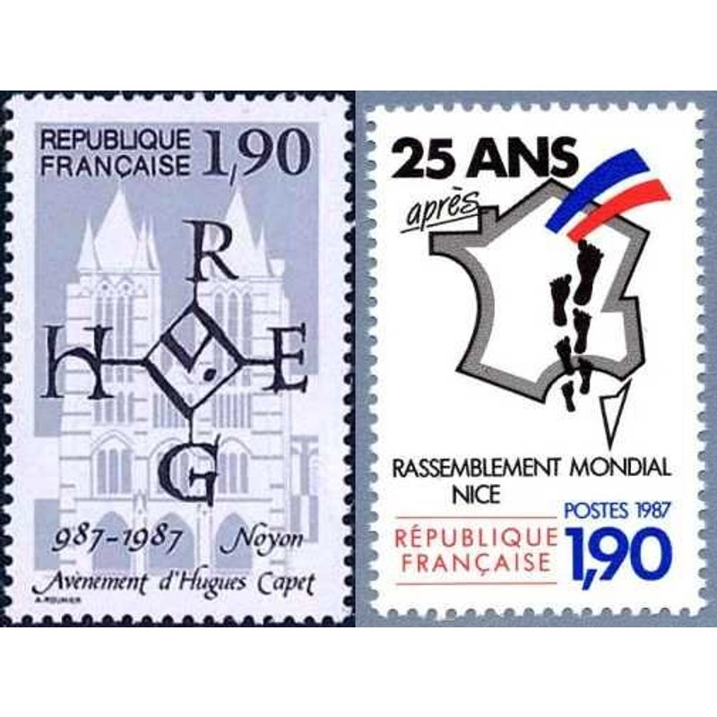 France 1987, Très Beaux Timbres Neufs** Luxe Yvert 2478, Millénaire De LAvènement D' Hugues Capet Sur Le Trône De France, Et 2481, 25 Ans Après, Rassemblement Mondial Des Pieds Noirs À Nice.