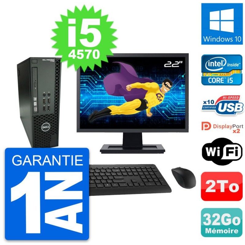 PC Dell T1700 SFF Ecran 22" Intel i5-4570 RAM 32Go Disque 2To Windows 10 Wifi