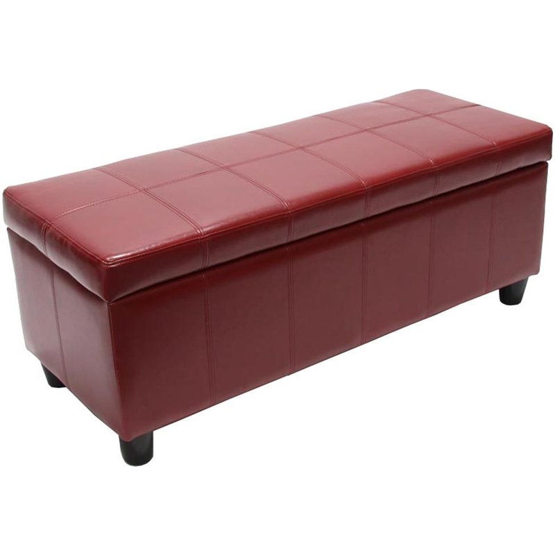Banquette Kriens, Coffre, Banc, Cuir + Similicuir, 112x45x45cm Rouge
