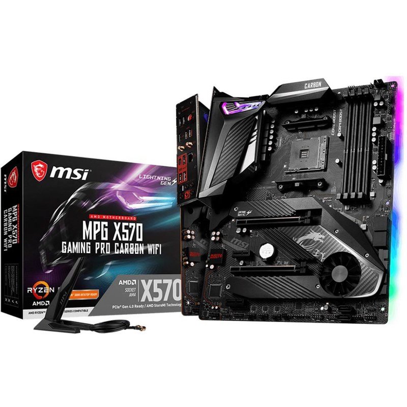 MSI MPG X570 GAMING PRO CARBON WIFI - Carte-mère - ATX - Socket AM4 - AMD X570 Chipset - USB-C Gen2, USB 3.2 Gen 1, USB 3.2 Gen 2 - Bluetooth, Gigabit LAN, Wi-Fi 6 - carte graphique embarquée...