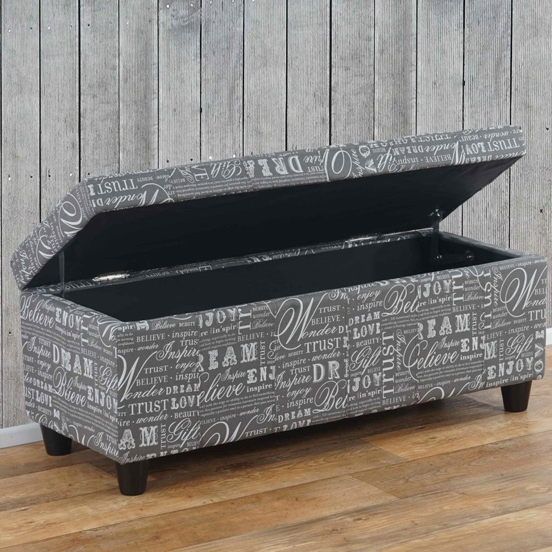 Banc/Banquette/Coffre De Rangement Kriens, 112x45x45cm, Tissu Gris Words Fabric