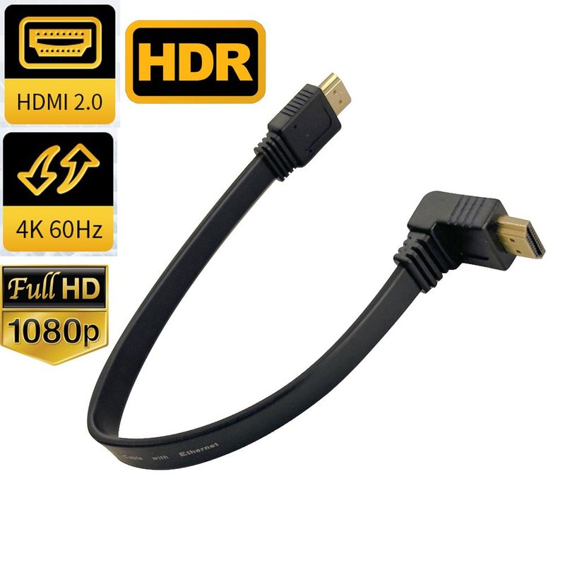 0.3 Meter Câble HDMI 2.0 mâle vers mâle, coudé à 90 degrés, 30CM, plat, HDMI 2.0, 2.0, 4K, 60Hz ""Nipseyteko