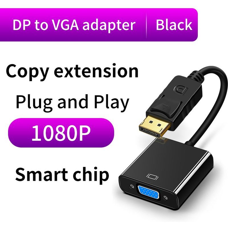 Black DisplayPort-Câble adaptateur DP vers VGA, convertisseur mâle vers femelle, pour budgétaire DTV TV HDVD ordinateur portable ""Nipseyteko