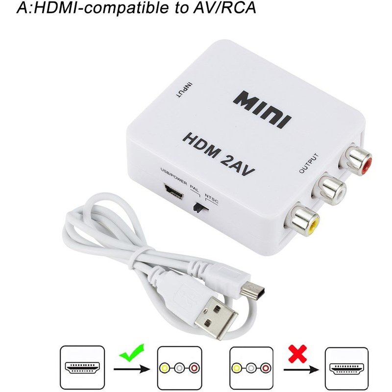 A -White Adaptateur de détartreur vidéo HD 1080P vers AV RCA CVSB L/R, convertisseur de boîtier vidéo AV vers HDMI, Support PAL ""Nipseyteko