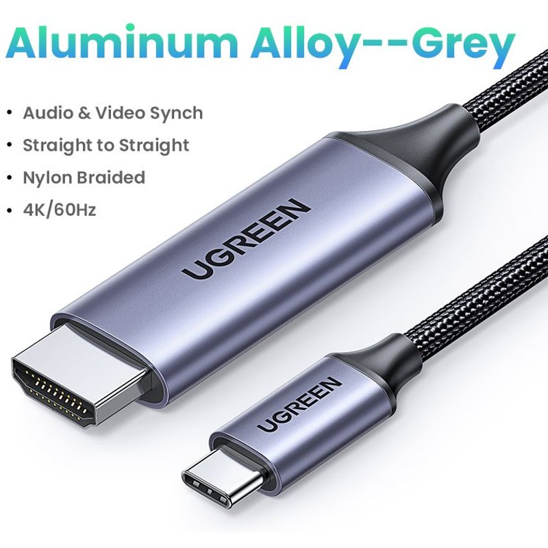 Straight Alu-alloy 2m UGREEN-Câble USB Type-C vers HDMI 4K pour iPhone 15, convertisseur TV, MacPleAir, iPad, Samsung Pixelbook XPS, adaptateur HDMI ""Nipseyteko