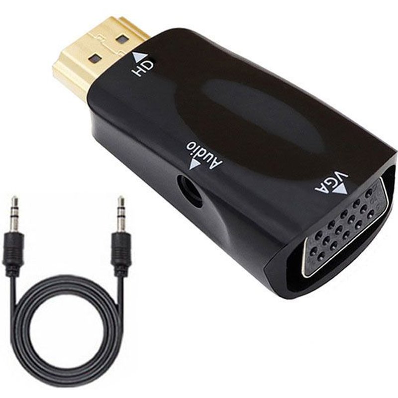 Bundle 2 Convertisseur de câble compatible HDMI vers VGA, adaptateur mâle vers noteale, prise audio 3.5mm, HD 1080P pour PC, ordinateur portable, tablette ""Nipseyteko