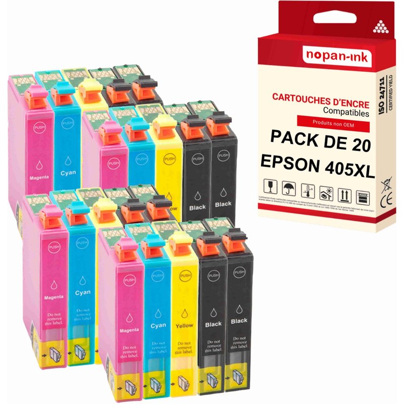 NOPAN-INK - x20 Cartouches compatibles pour EPSON 405 XL 405XL (Valise) compatibles EPSON Epson Workforce Pro WorkForce Pro WF-3800 Series WorkForce