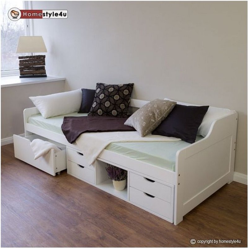 Lit Simple Blanc 90x200 Avec Rangement