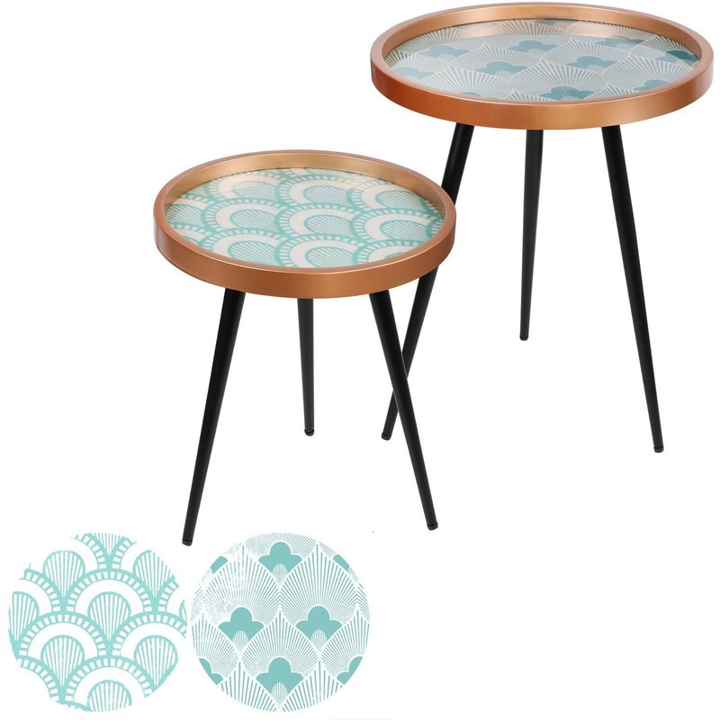 2 Tables D'appoint Design Art Déco - Bleu Et Blanc