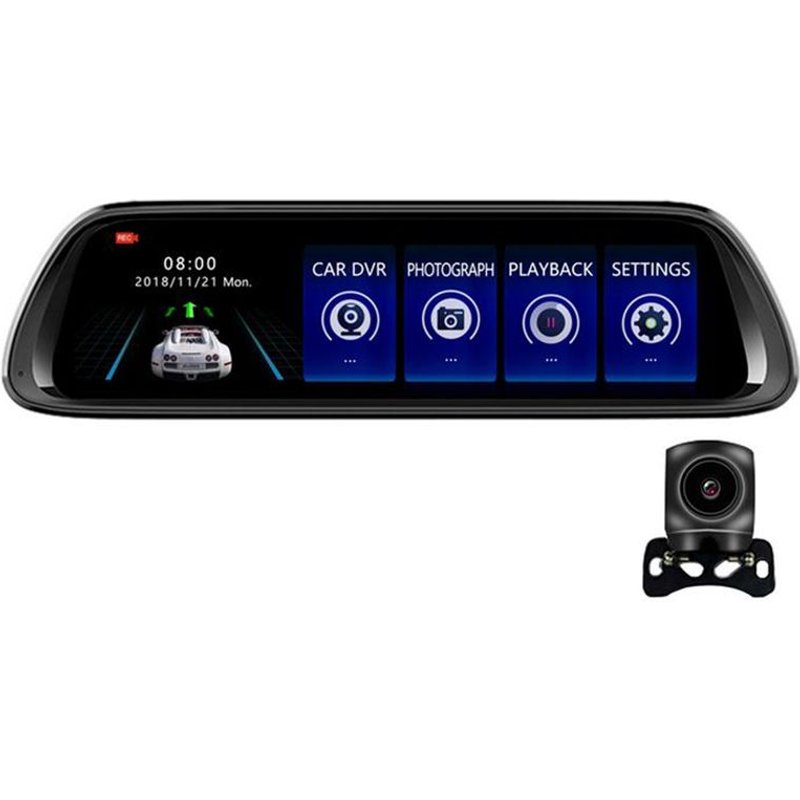Enregistreur De Voiture D'affichage D'ÉCran Plein RÉTroviseur 10 Pouces Dash Cam LumiÈRe Des ÉToiles Image Inversant À Double Lentille 1080P