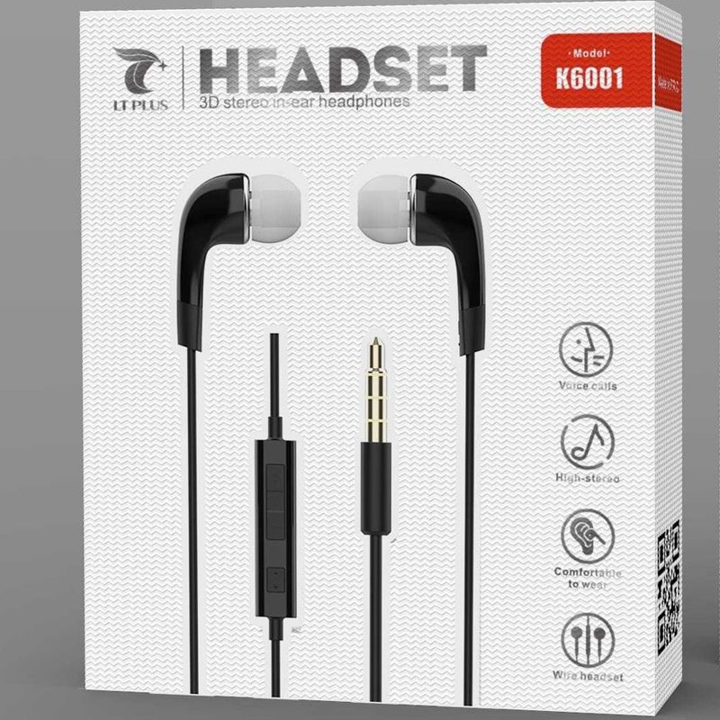 Casque K6001 Stéréo Noir Avec Micro Fiche Jack 3,5mm