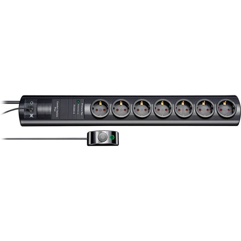 brennenstuhl Primera-Tec Comfort Switch Plus - Protection contre les surtensions - CA 250 V - 3500 Watt - connecteurs de sortie : 7 - 2 m cordon - Allemagne - noir