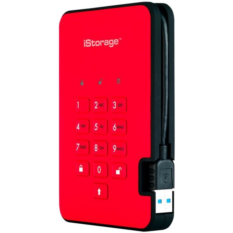 iStorage diskAshur² - Disque dur - chiffré - 1 To - externe (portable) - USB 3.1 Gen 1 - 5400 tours/min - mémoire tampon : 8 Mo - AES 256 bits, FIPS 197 - rouge passion - Conformité TAA