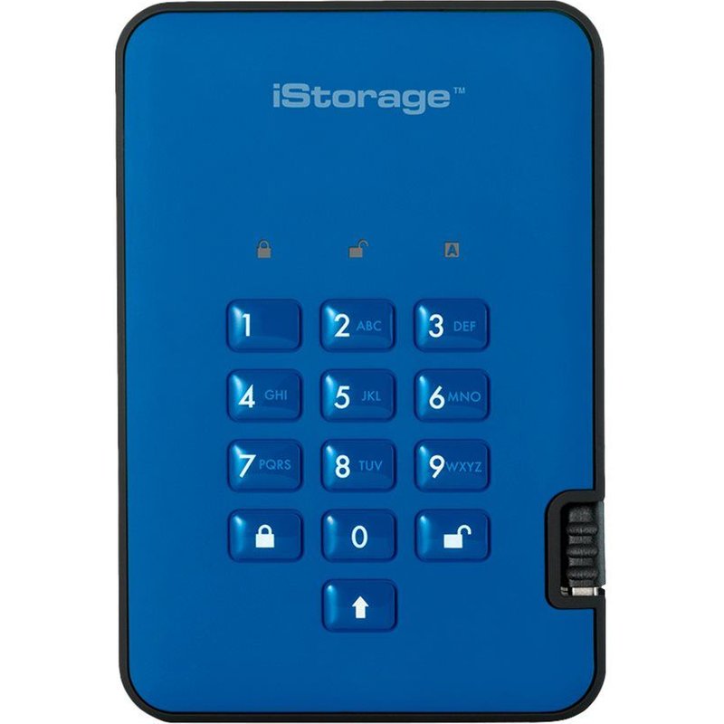 iStorage diskAshur² - Disque dur - chiffré - 500 Go - externe (portable) - USB 3.1 Gen 1 - 5400 tours/min - mémoire tampon : 8 Mo - AES 256 bits, FIPS 197 - Bleu océan - Conformité TAA