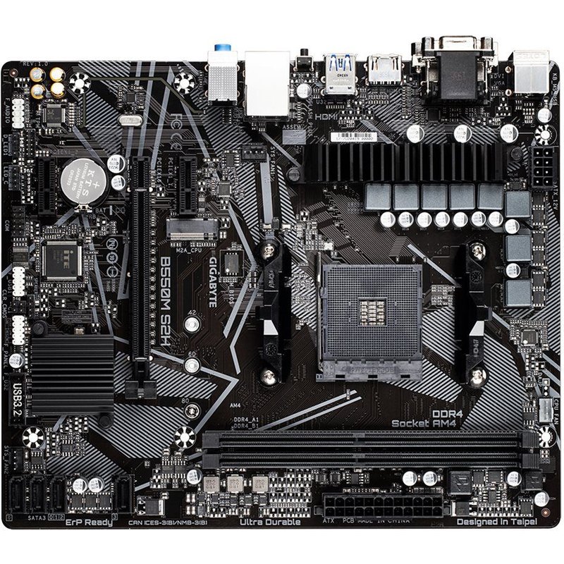 Gigabyte B550M S2H - 1.0 - carte-mère - micro ATX - Socket AM4 - AMD B550 Chipset - USB 3.2 Gen 1 - Gigabit LAN - carte graphique embarquée (unité centrale requise) - audio HD (8 canaux)