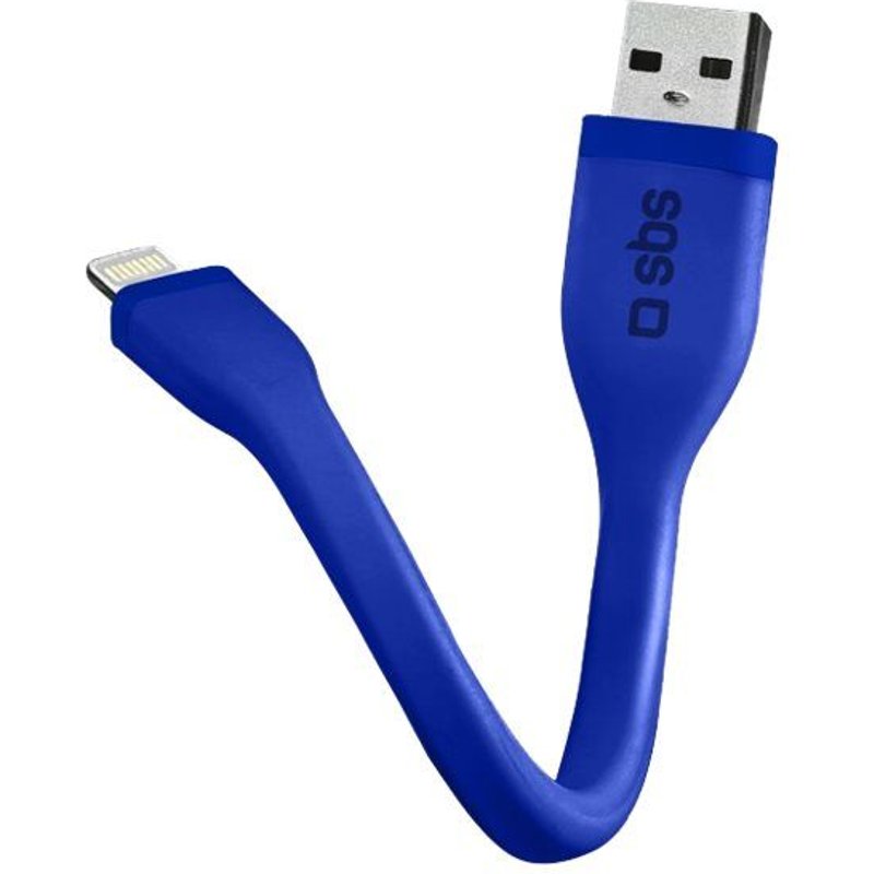 SBS TECABLELIGSHFLATB - Câble Lightning - Lightning mâle pour USB mâle - 12 cm - bleu