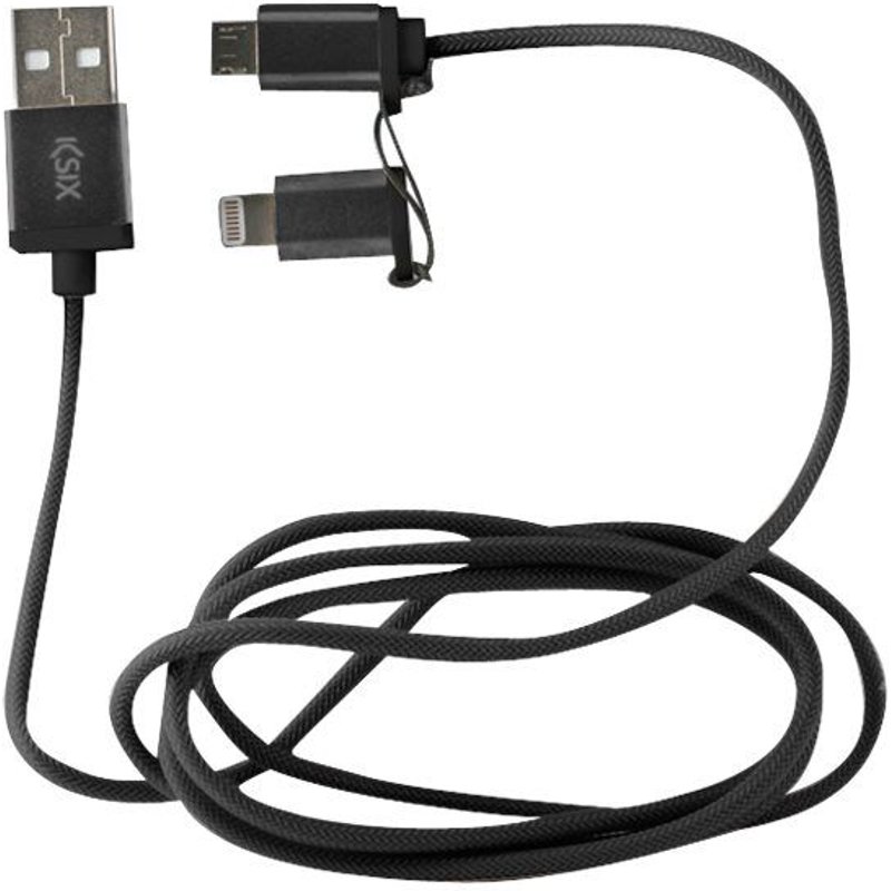 Ksix - Câble Lightning - USB mâle pour Micro-USB de type B, Lightning mâle - 1 m - noir métallisé