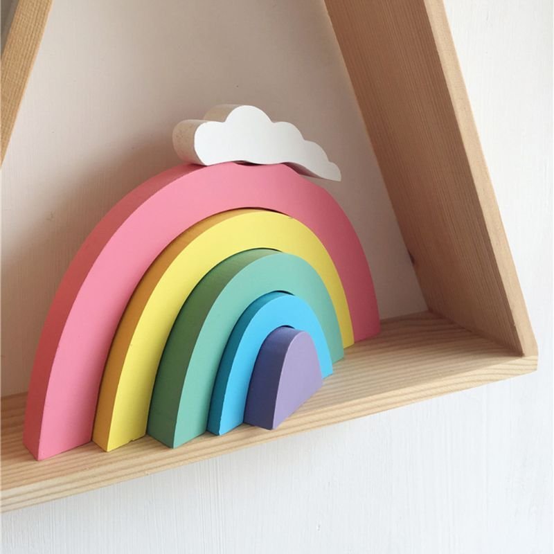En Bois Arc-En-Ciel Pépinière Décor Chambre Enfants Arc-En-Ciel Décor Blocs De Construction Ins Nordique Décoration De La Maison Bébé Jouets Arc-En-Ciel Blocs