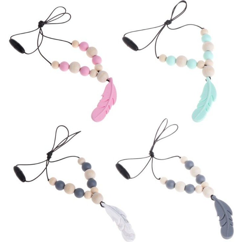 Chaîne De Dentition En Silicone Pour Bébé Pendentif Plume Perles, Collier De Dentition, Jouet Bijoux, Nouveau