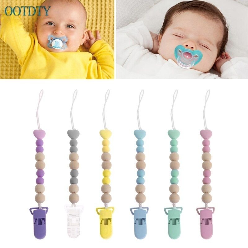 Attache-Tétine En Bois Perles 1 Pièce Clip De Fixation, Sucette Chaînes, Jouet De Dentition Pour Bébé Apr20