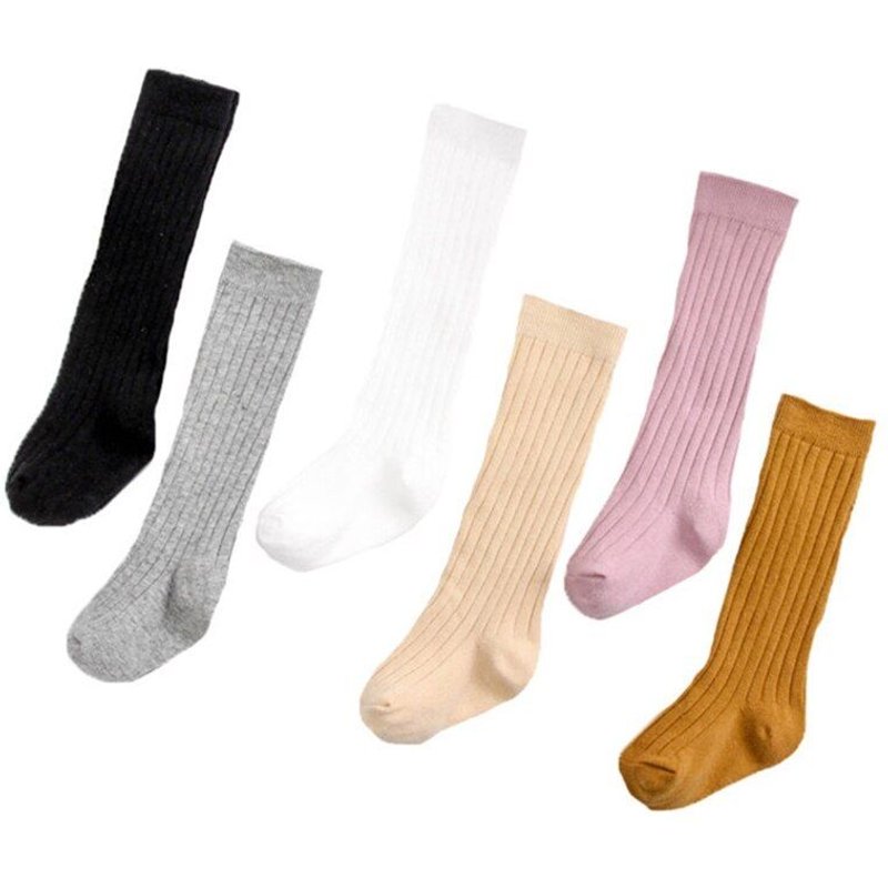 6 Paire Couleur Unie Genou-Longueur Bébé Fille Longues Chaussettes Enfants Rayé Printemps Chaussette P31b