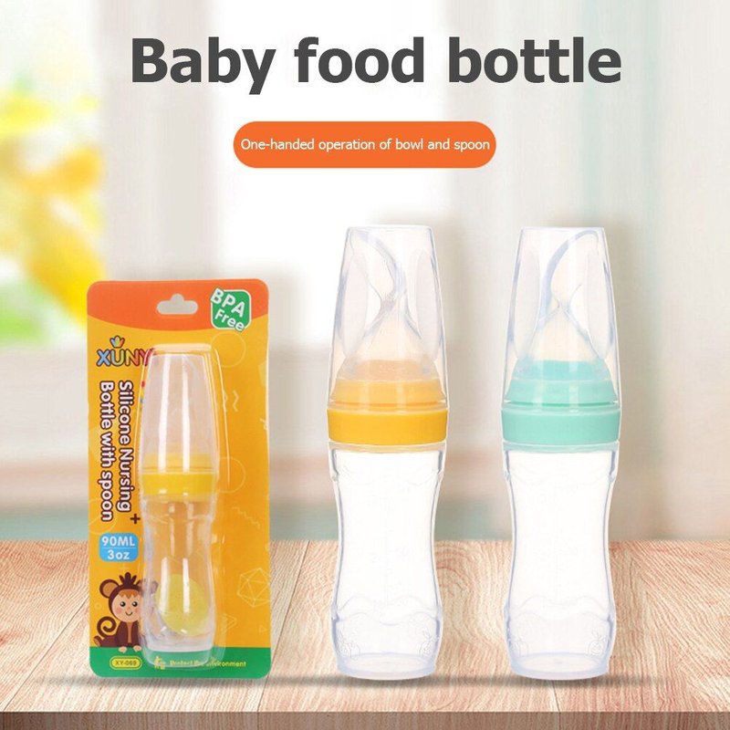 90ml Mode Silicone Bébé Riz Bouteille De Céréales Alimentation Alimentaire Cuillère De Distribution Bébé Riz Bouteille De Céréales Cuillère D'alimentation