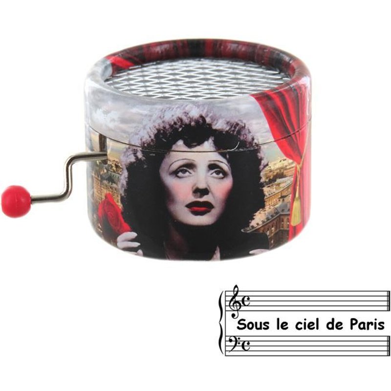 Sous Le Ciel De Paris (H. Giraud) - Boîte À Musique À Manivelle Ronde En Carton Avec Mécanisme Musical De 18 Notes - Pml-Piaf-Ciel