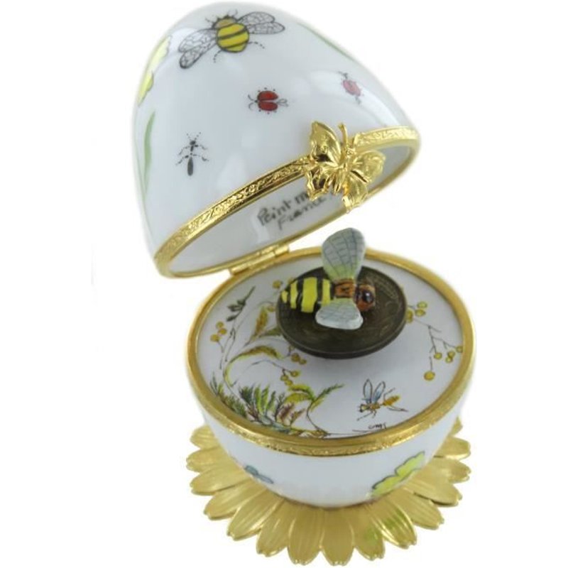 La Valse Des Fleurs - Boîte À Musique En Forme D'oeuf - Oeuf Musical En Porcelaine De Limoges De Style Fabergé Avec Abeille Animée.